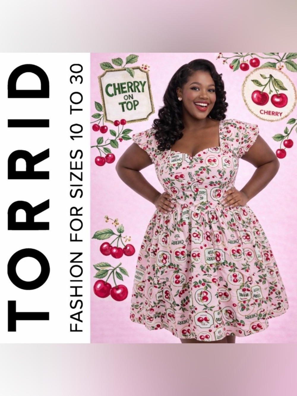Torrid Pink Retro Chic Cherry on Top Bubble Hem Mini Dress, Size 14, NWT!